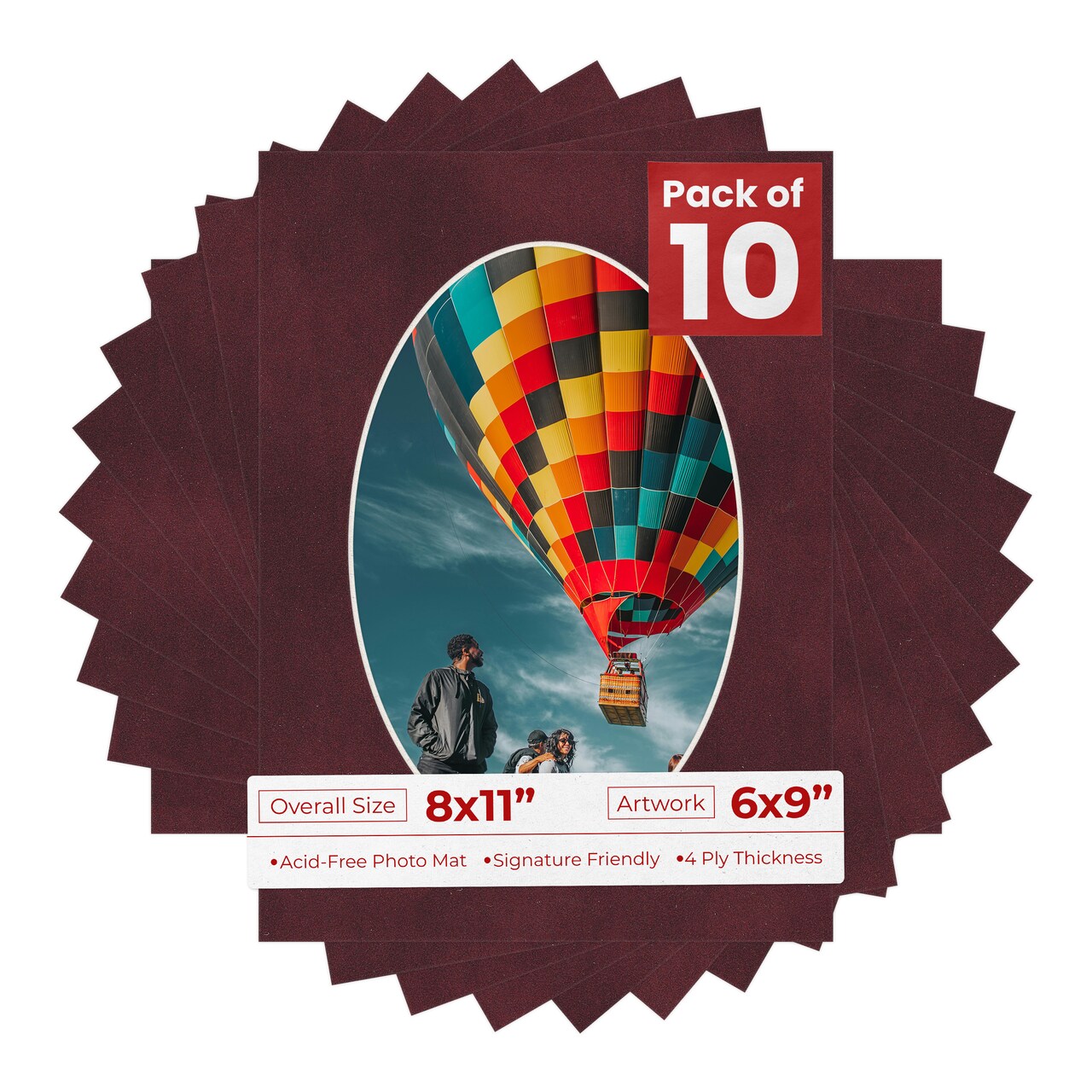 Dark Red Suede Mat Board for 8x11 Frames - Oval Opening for 6x9 Photos